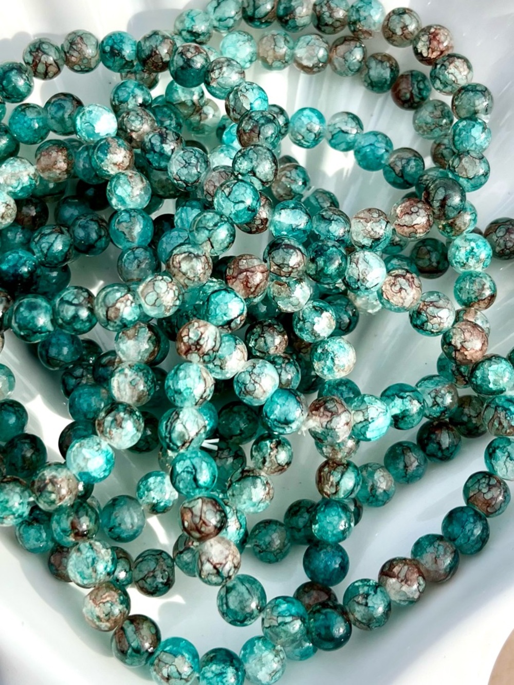 Blue Tye Dye Glass Beaded Bracelet NWOT